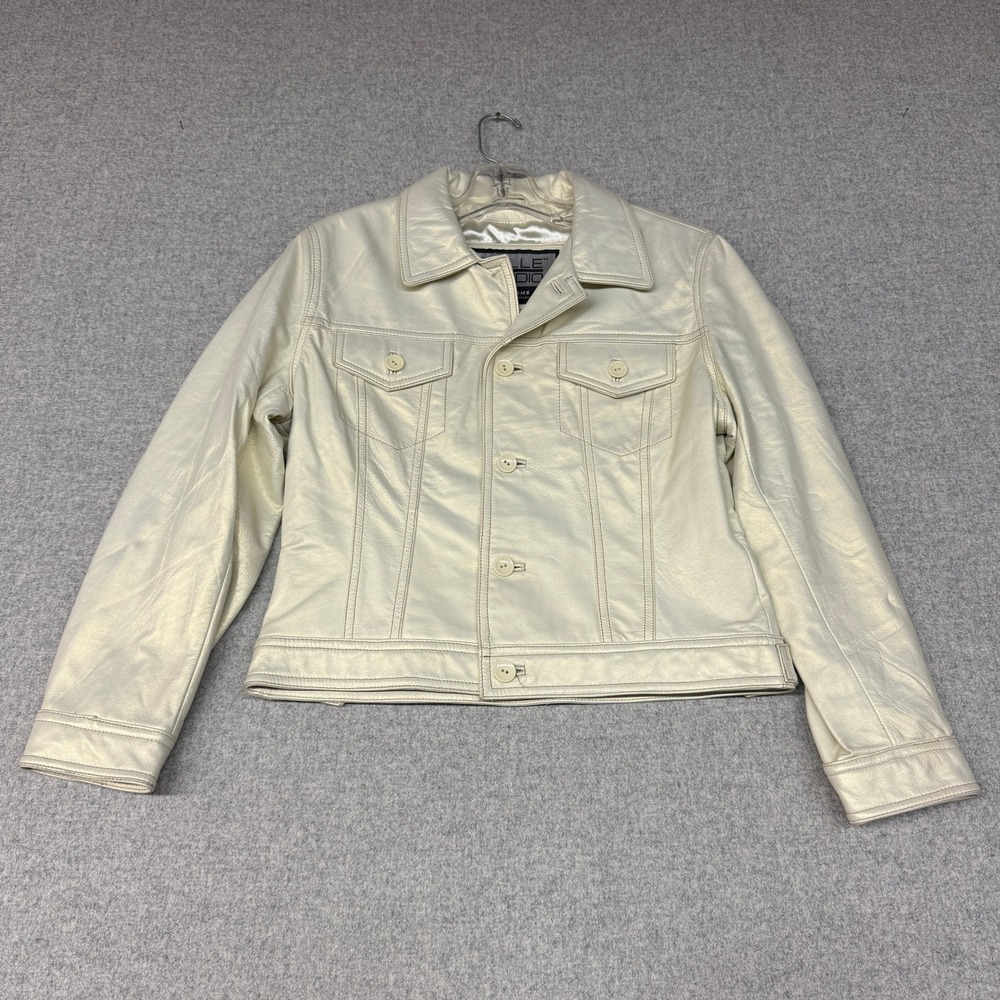 Pelle Studio Wilsons Leather Jacket Size M Pearl Ivory Metallic Trucker Button